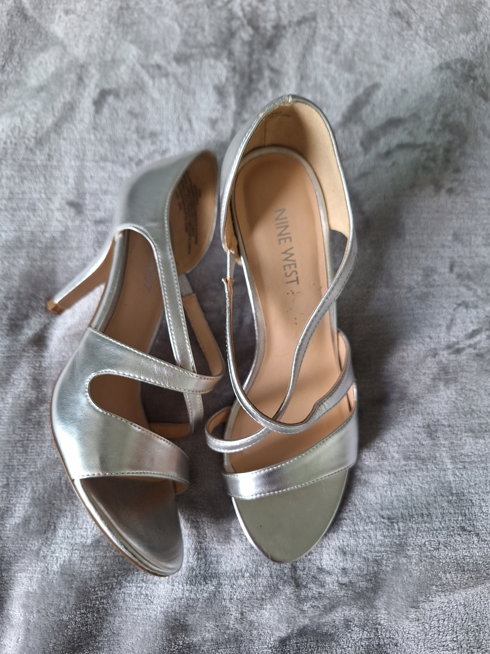 Nine West Metallic Silver Strappy Heels